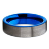 6mm - Blue Tungsten Wedding Band - Gray Tungsten Ring - Gunmetal - Brush - Clean Casting Jewelry