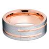 Rose Gold Tungsten Wedding Band - 8mm - Rose Gold Tungsten Ring - Brush - Clean Casting Jewelry