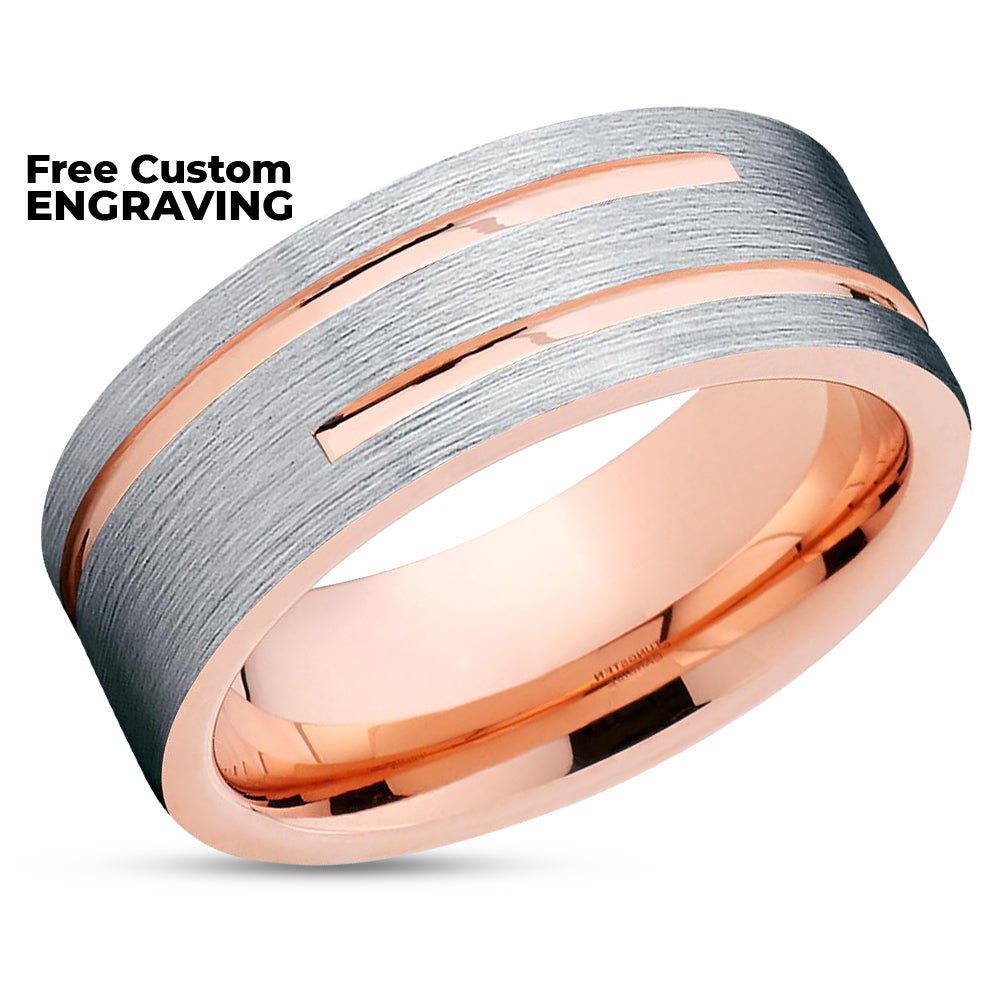 Rose Gold Tungsten Wedding Band - 8mm - Rose Gold Tungsten Ring - Wedding Ring