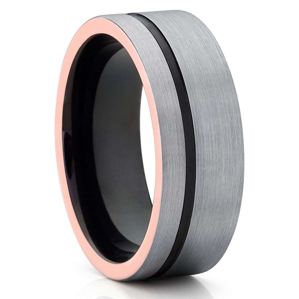 Gray Tungsten Wedding Band - Rose Gold Tungsten - Black Tungsten Ring - Clean Casting Jewelry