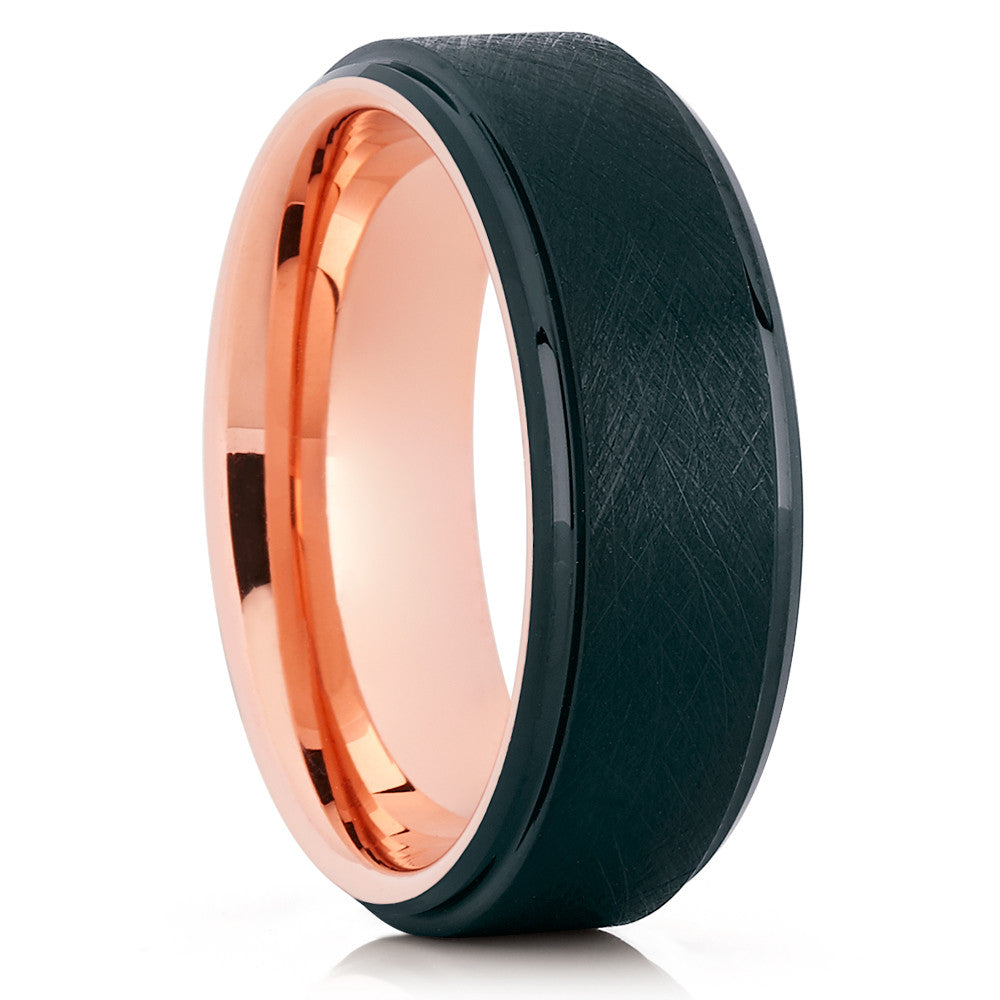 Black Tungsten Ring - Rose Gold Tungsten - Brush Tungsten - Men's Ring - Clean Casting Jewelry