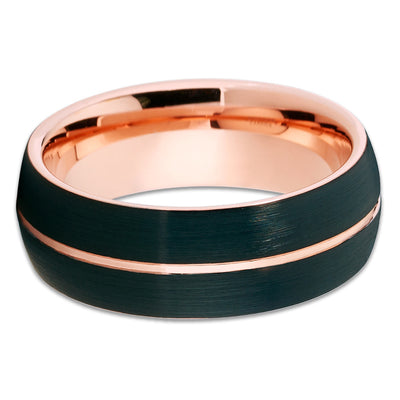 Rose Gold Tungsten - Black Tungsten Ring - Men's Wedding Band - 8mm - Clean Casting Jewelry