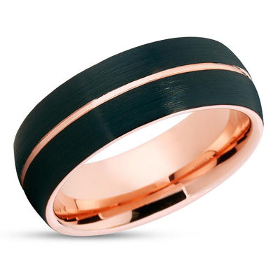 Rose Gold Tungsten Ring - Black Tungsten Ring - Black Wedding Ring - Tungsten Ring