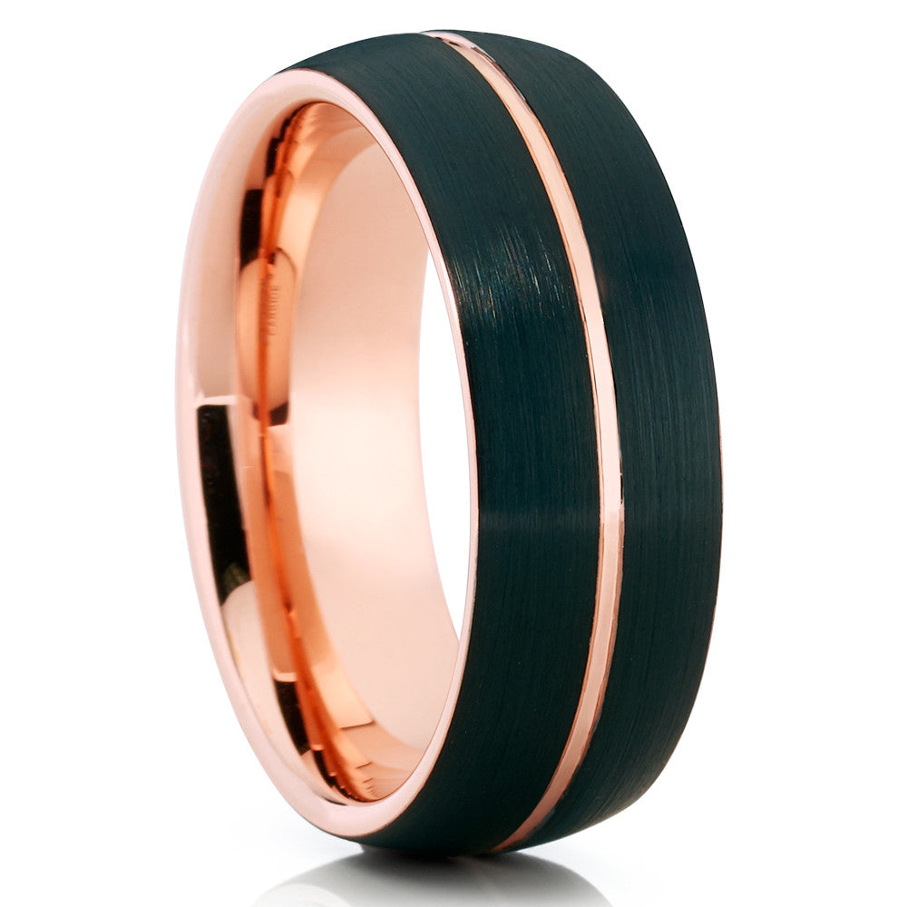 Rose Gold Tungsten - Black Tungsten Ring - Men's Wedding Band - 8mm - Clean Casting Jewelry