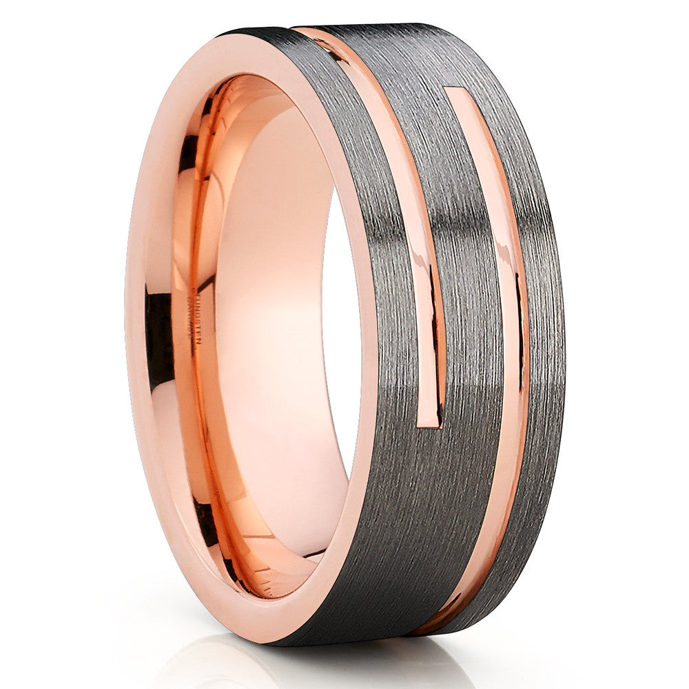 Rose Gold Tungsten Wedding Band - Gunmetal Ring - Gray Tungsten Ring - Clean Casting Jewelry