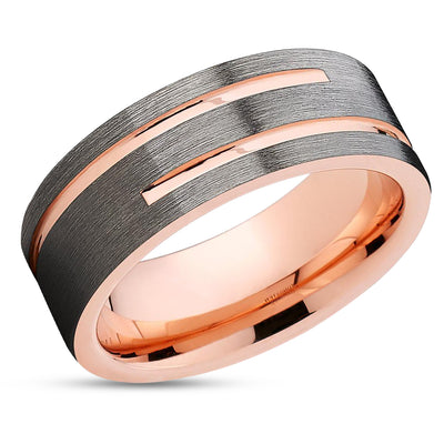 Rose Gold Tungsten Wedding Band - Gunmetal Ring - Gray Tungsten Ring