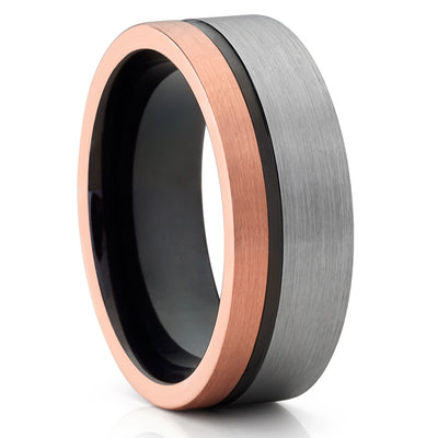 Black Tungsten Wedding Band - Rose Gold Tungsten - Men's Tungsten Ring - Clean Casting Jewelry
