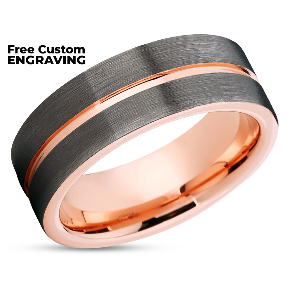 Rose Gold Tungsten Ring - Gray Tungsten Ring - Rose Gold Tungsten Band