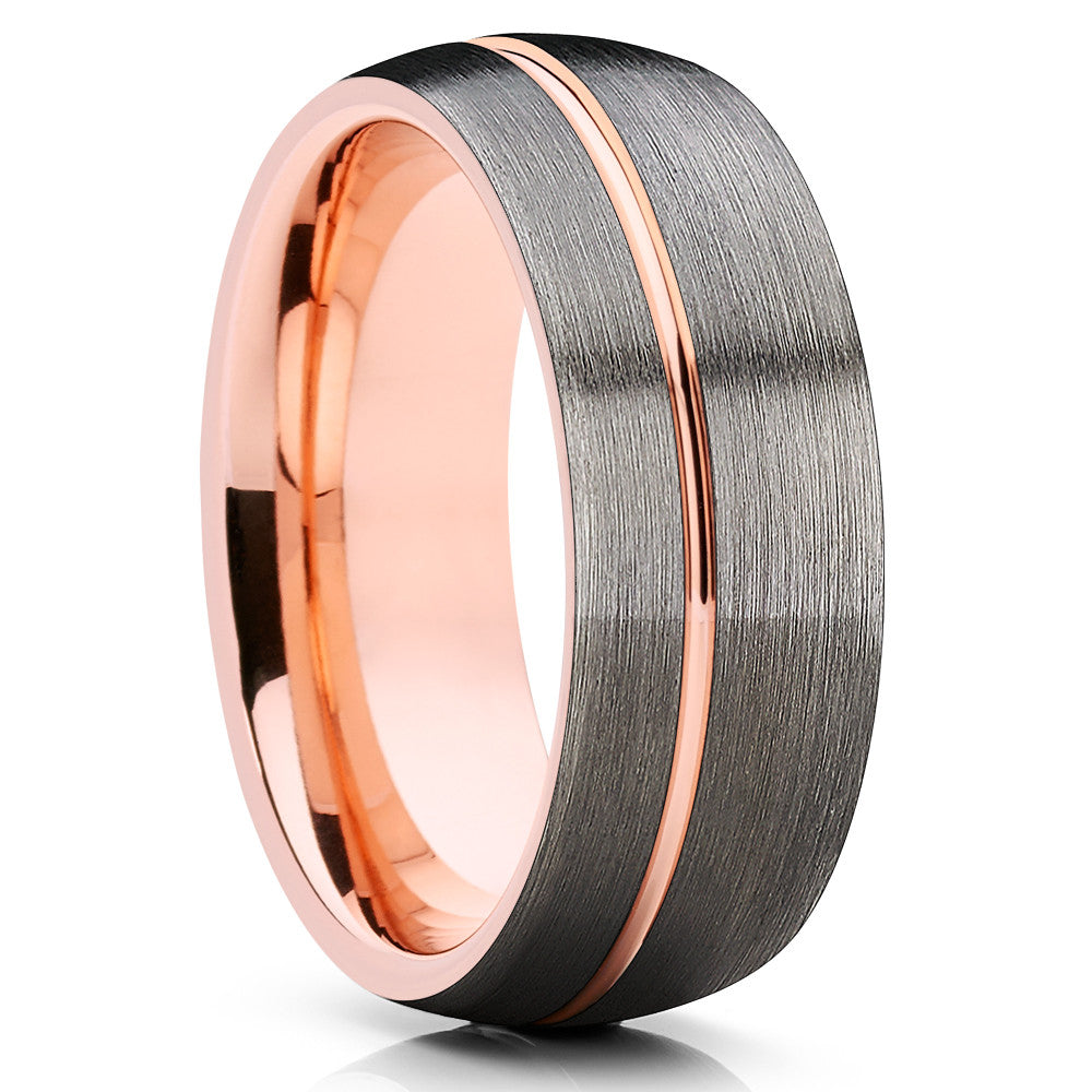 8mm - Rose Gold Tungsten Wedding Band - Gunmetal Ring - Rose Gold Tungsten - Clean Casting Jewelry