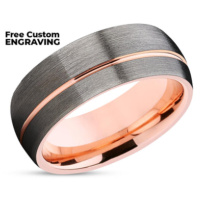 Rose Gold Tungsten Wedding Band - Gunmetal Ring - Rose Gold Tungsten - Gunmetal Ring