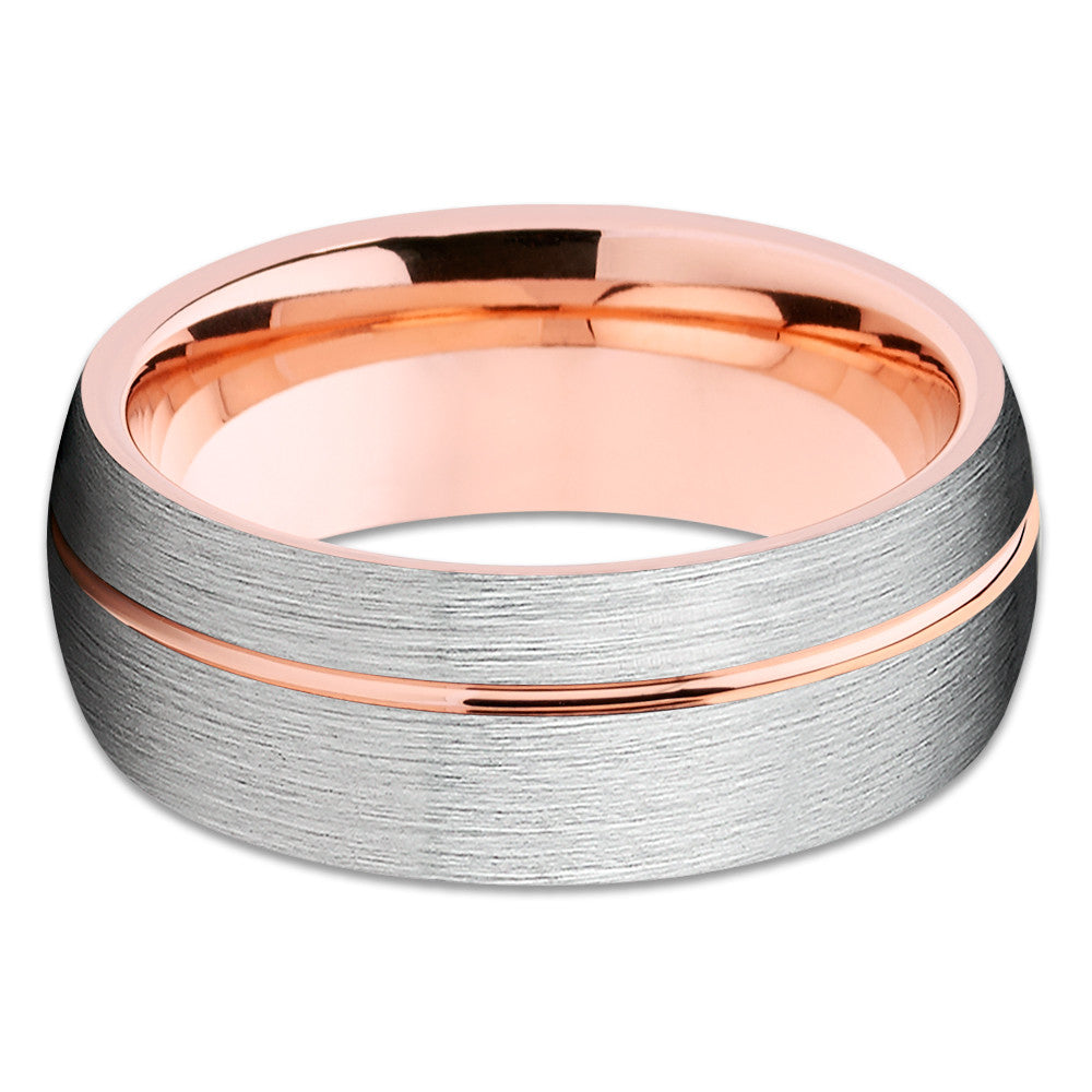 Rose Gold Tungsten Wedding Band - Brush - Silver Tungsten Ring - Dome Ring - Clean Casting Jewelry