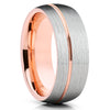 Rose Gold Tungsten Wedding Band - Brush - Silver Tungsten Ring - Dome Ring - Clean Casting Jewelry