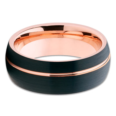 Rose Gold Tungsten - Black - Rose Gold Tungsten Ring - 8mm - Men's - Clean Casting Jewelry