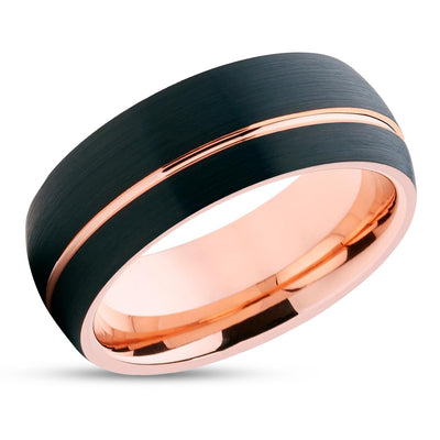 Rose Gold Wedding Ring - Black - Black Wedding Band - Tungsten Wedding Ring