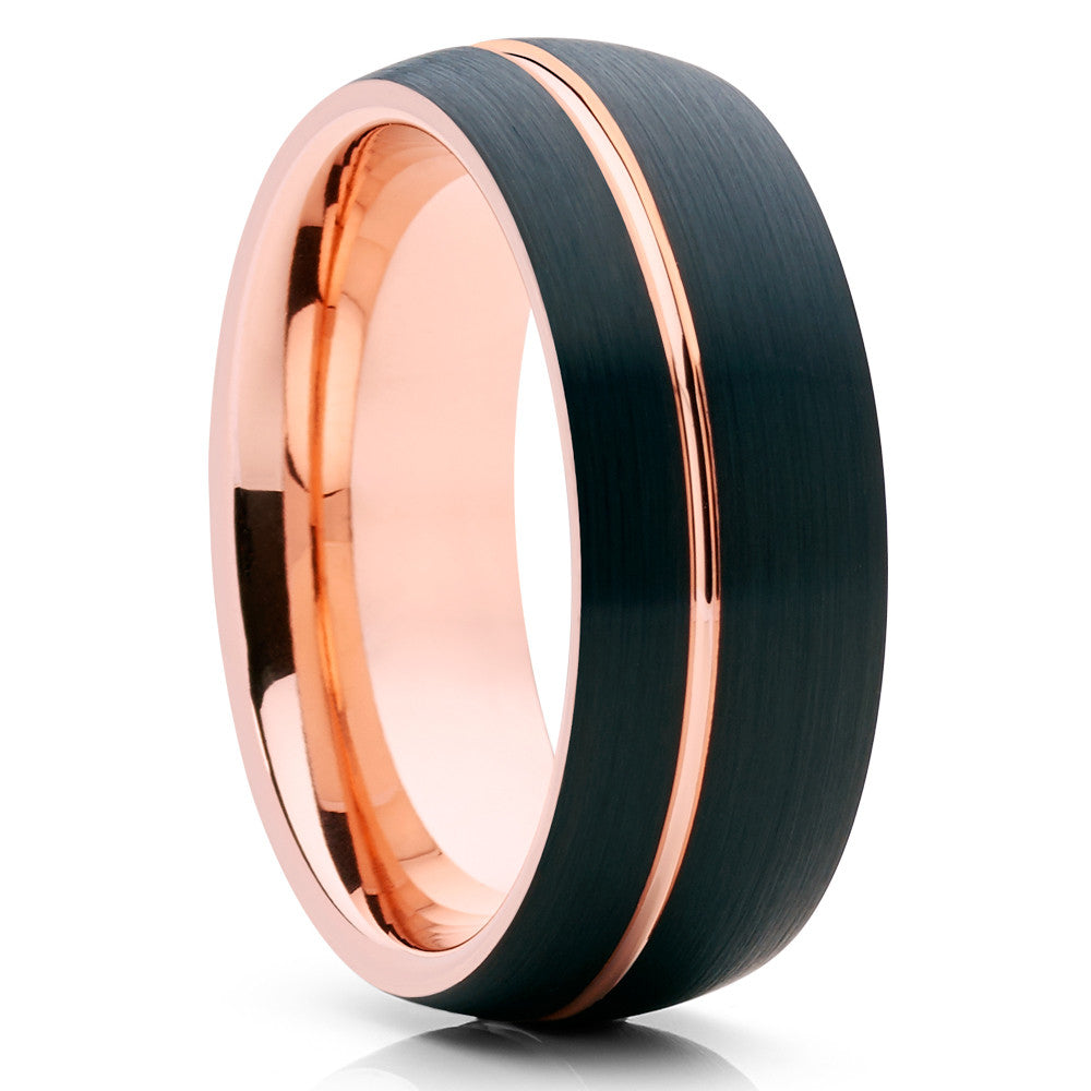Rose Gold Tungsten - Black - Rose Gold Tungsten Ring - 8mm - Men's - Clean Casting Jewelry