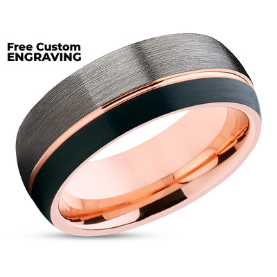 Rose Gold Wedding Ring - Gunmetal Wedding Ring - 18k Rose Gold Ring - Black Wedding Ring