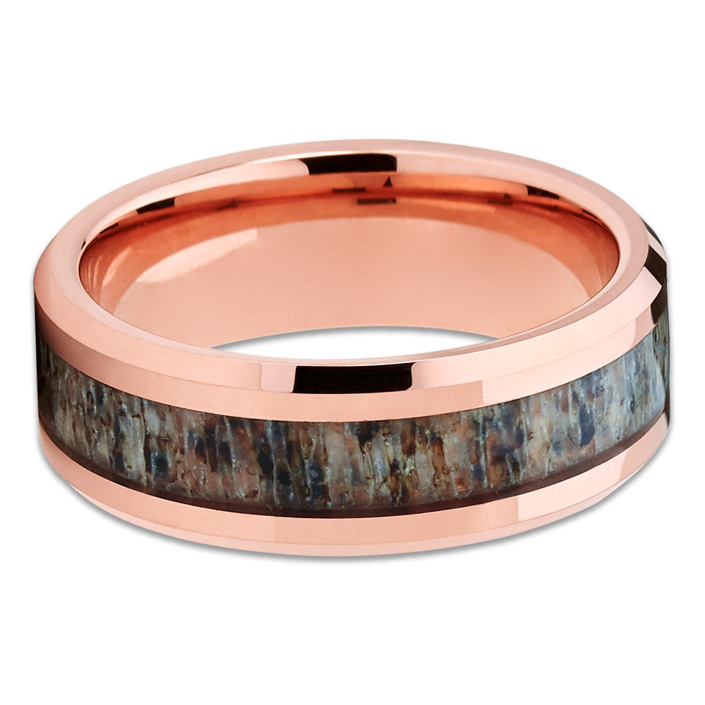 Deer Antler Wedding Band - Rose Gold Tungsten - Antler Wedding Ring - Clean Casting Jewelry