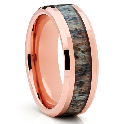 Deer Antler Wedding Band - Rose Gold Tungsten - Antler Wedding Ring - Clean Casting Jewelry