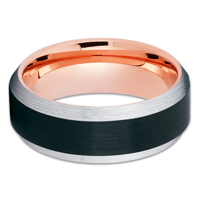 Rose Gold Tungsten Ring - Black Tungsten Ring - Black Tungsten Ring - Clean Casting Jewelry