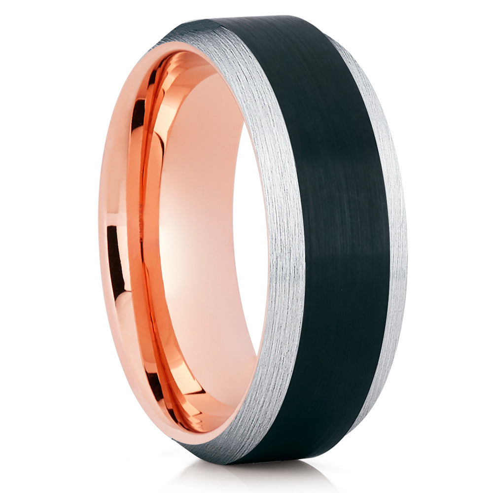 Rose Gold Tungsten Ring - Black Tungsten Ring - Black Tungsten Ring - Clean Casting Jewelry