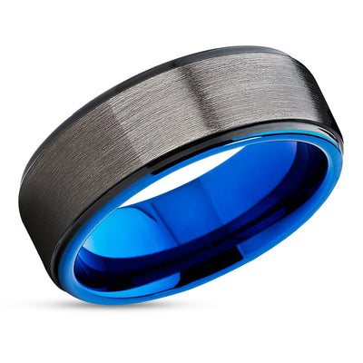 Blue Wedding Ring - Gunmetal Tungsten Ring - Black Wedding Ring - Tungsten Ring
