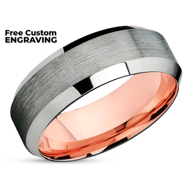 Gunmetal Wedding Band - Rose Gold Ring - Unique Wedding Band - Silver Tungsten Ring
