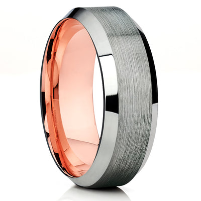 Black Tungsten Wedding Band - Rose Gold Tungsten Ring - Gunmetal Ring - Clean Casting Jewelry