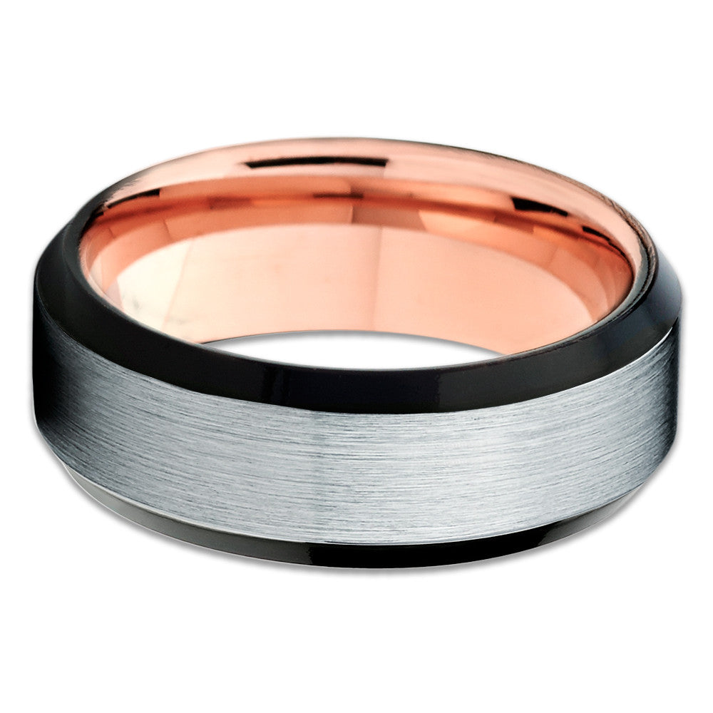Rose Gold Tungsten Ring - Black - Rose Gold Tungsten Wedding Band - Brush - Clean Casting Jewelry