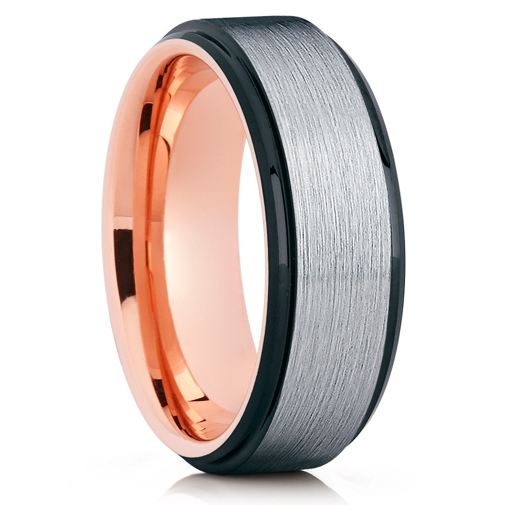 Rose Gold Tungsten - Tungsten Wedding Band - Black Ring - Men's Band - Clean Casting Jewelry