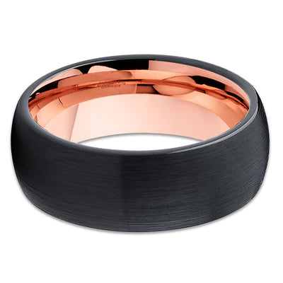 Rose Gold Tungsten Ring - Dome Tungsten Ring - Black Tungsten Ring - Black Ring