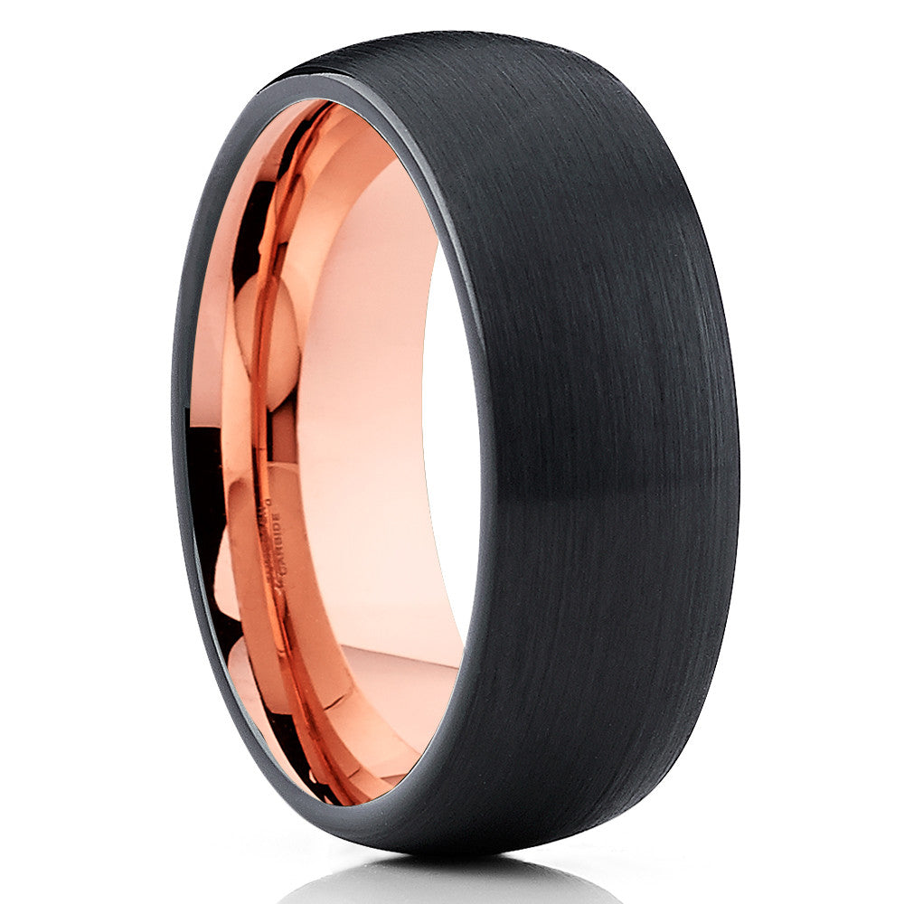 Rose Gold Tungsten Ring -Black Ring - Tungsten Wedding Band - Brush - Clean Casting Jewelry
