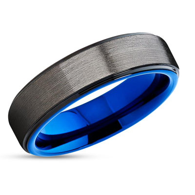 Blue Tungsten Ring - Gunmetal Wedding Band - Blue Tungsten Band - Tungsten Carbide