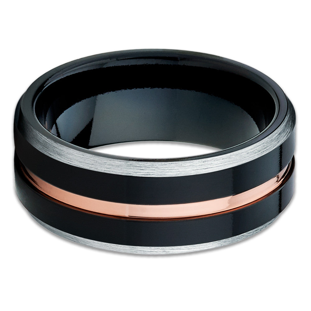 Rose Gold Tungsten - Black Tungsten Wedding Band - Tungsten Carbide - Clean Casting Jewelry