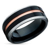 Rose Gold Tungsten - Black Tungsten Wedding Band - Tungsten Carbide - Black Ring