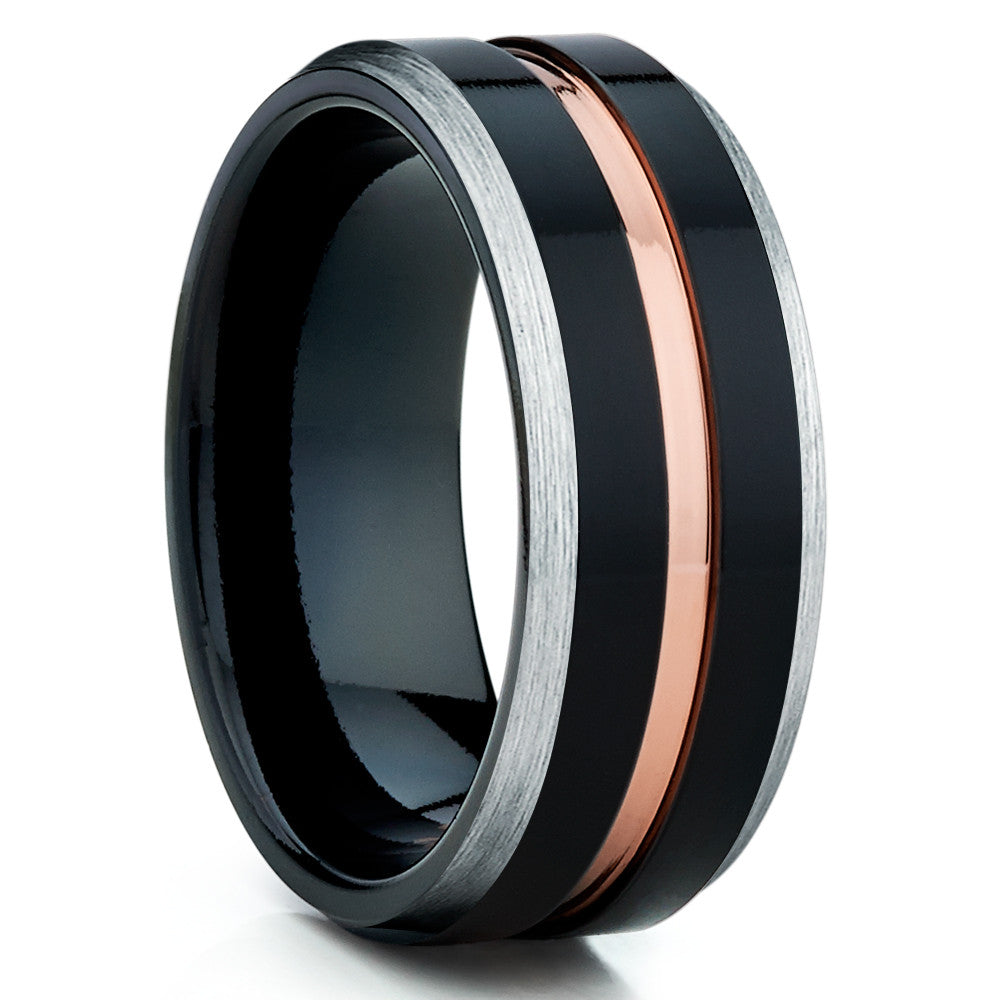 Rose Gold Tungsten - Black Tungsten Wedding Band - Tungsten Carbide - Clean Casting Jewelry