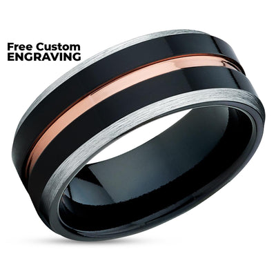 Rose Gold Tungsten - Black Tungsten Wedding Band - Tungsten Carbide - Black Ring