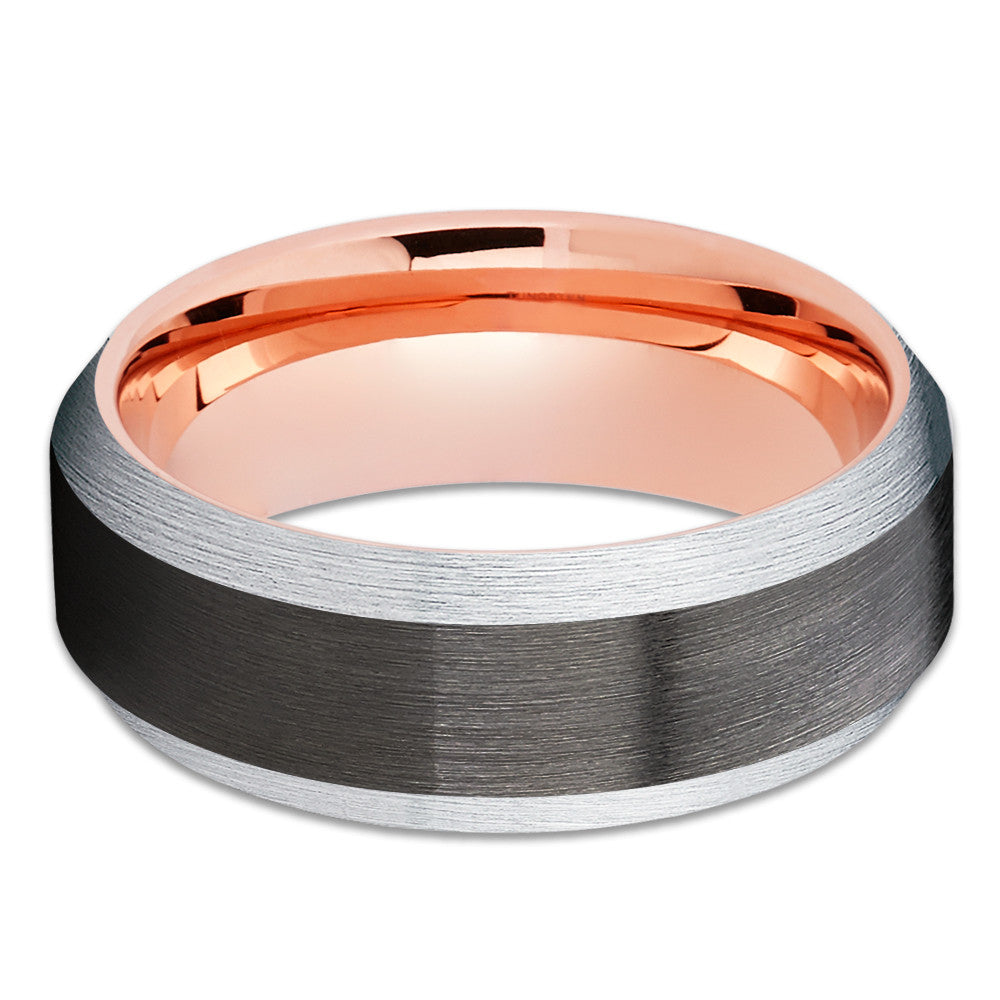 Rose Gold Tungsten Wedding Band - Black Ring - Gunmetal Ring - Unique - Clean Casting Jewelry