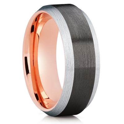 Rose Gold Tungsten Wedding Band - Black Ring - Gunmetal Ring - Unique - Clean Casting Jewelry
