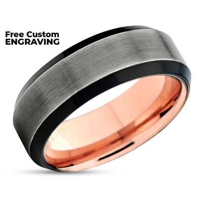 Black Wedding Ring - Rose Gold Wedding Band - Tungsten Ring - Rose Gold Ring