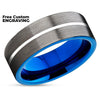 Unique Wedding Band - Gunmetal Wedding Ring - Blue Tungsten Ring - Blue Ring - Brush