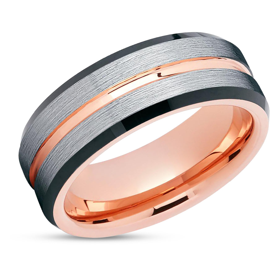 Wedding Band - Rose Gold Tungsten Ring - Rose Gold Wedding Ring - Silver Ring