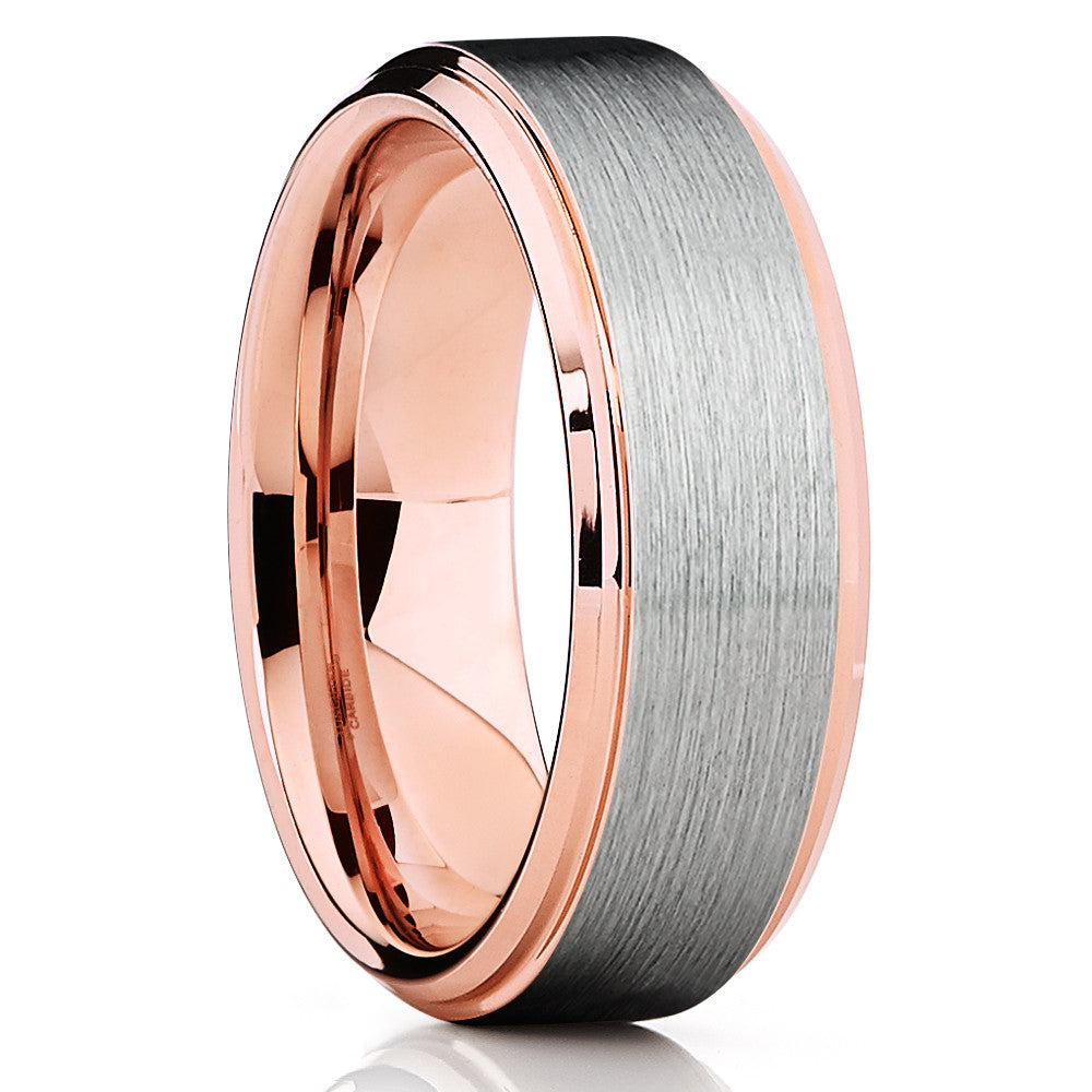 Rose Gold Tungsten Wedding Band - Silver Brush - Rose Gold Tungsten Ring - Clean Casting Jewelry