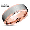 Rose Gold Tungsten Wedding Band - Silver Brush - Rose Gold Tungsten Ring