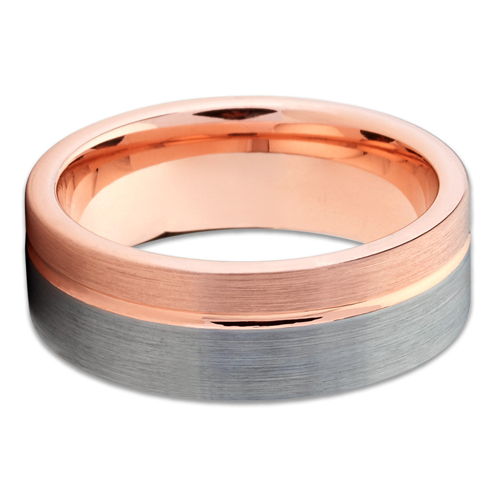 Men's Tungsten Wedding Band - Rose Gold Tungsten - Gray Tungsten Ring - Clean Casting Jewelry
