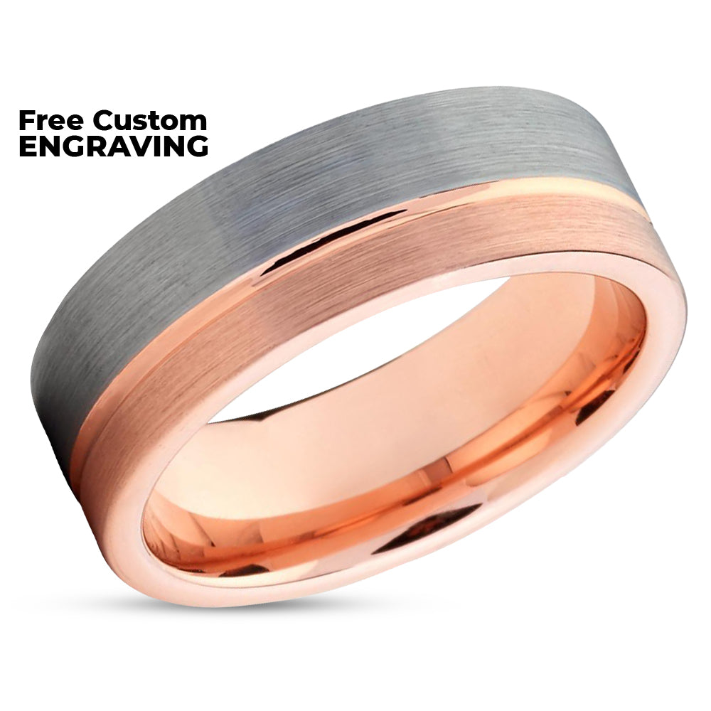 Men's Tungsten Wedding Band - Rose Gold Tungsten - Gray Tungsten Ring