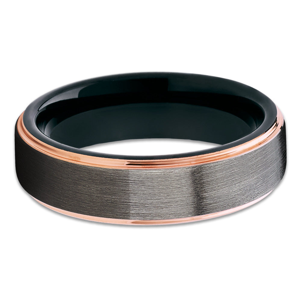 Rose Gold Tungsten Wedding Band - Gunmetal Ring - Black Tungsten Ring - Clean Casting Jewelry