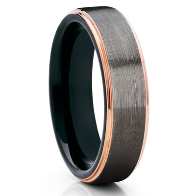 Rose Gold Tungsten Wedding Band - Gunmetal Ring - Black Tungsten Ring - Clean Casting Jewelry