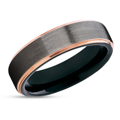 Rose Gold Tungsten Wedding Band - Gunmetal Ring - Black Tungsten Ring - Wedding Ring