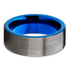 Blue Tungsten Wedding Band - Gunmetal Ring - Gray Tungsten - Brush - Clean Casting Jewelry