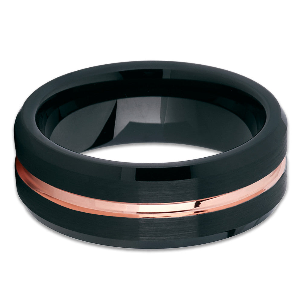 Black Tungsten Wedding Band - Rose Gold Tungsten - Black Tungsten Ring - Clean Casting Jewelry